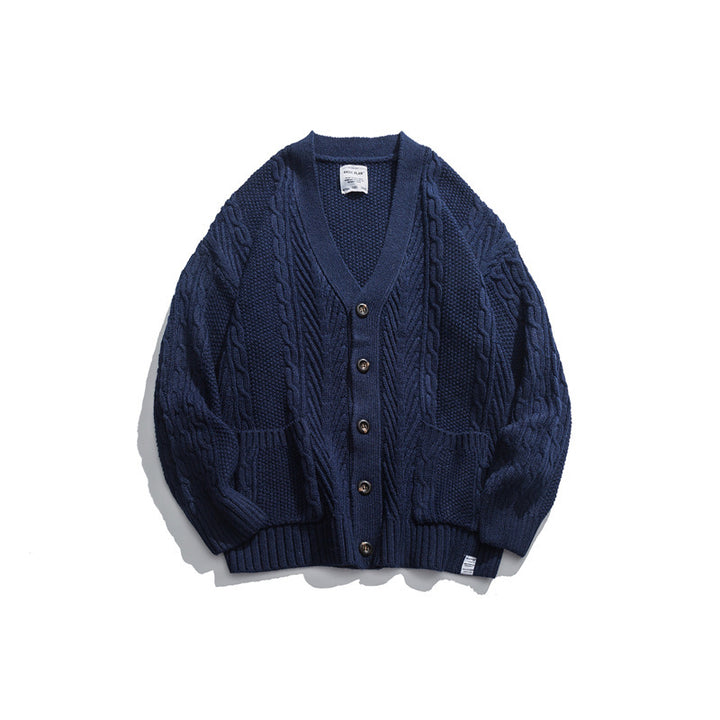 Unisex Oversized Knit Cardigan with Cable Pattern, V-Neck and Patch Pockets Amarae