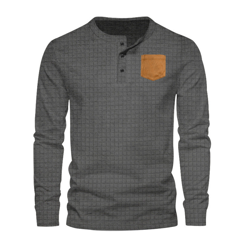 Men's long sleeve shirt with textured design and leather application Lune London