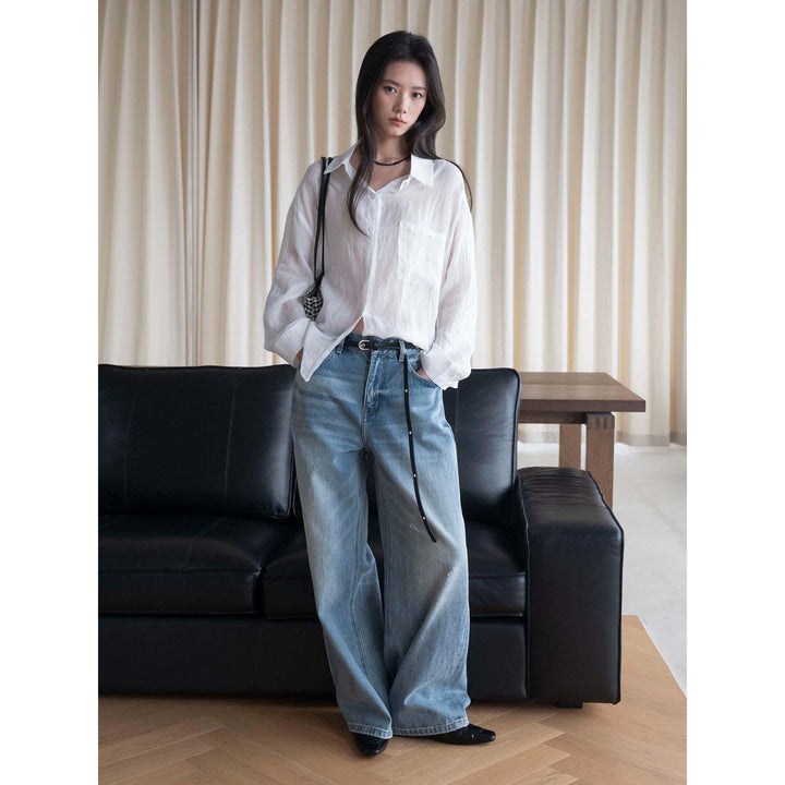Women's Light Oversized Linen Blouse with Chest Pocket Amarae