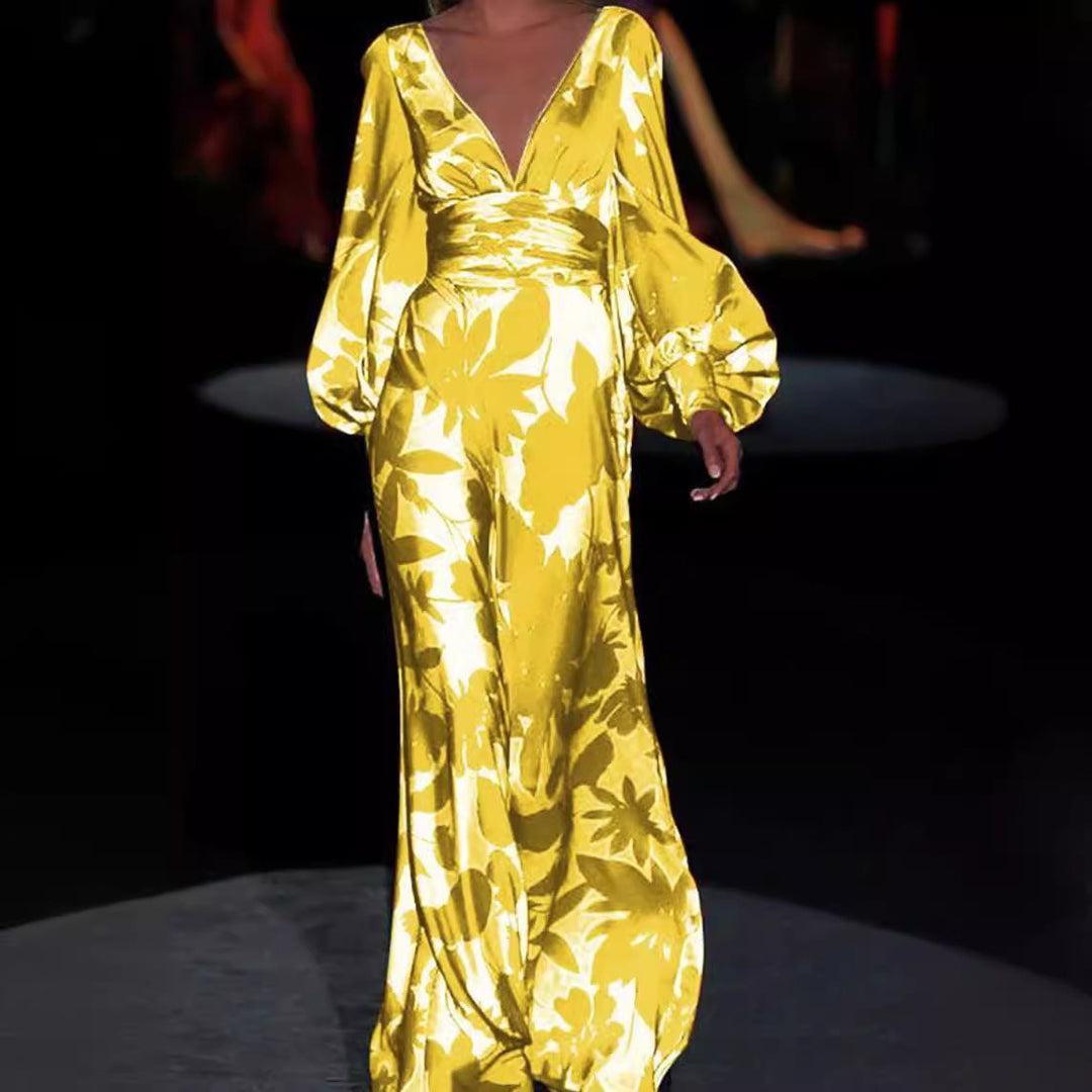 Maxi dress for women with deep V-neck and voluminous sleeves Lune London