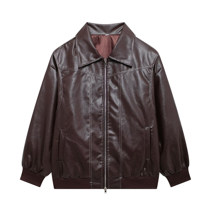 Casual faux leather jacket for women with high collar and zipper Lune London