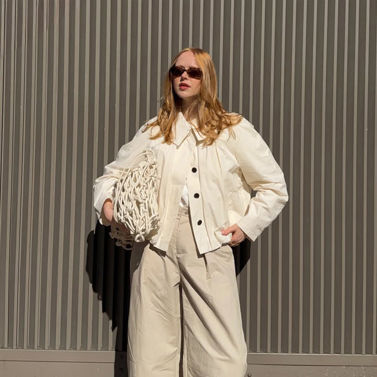 Women's Lightweight Cropped Blouse Jacket with Boxy Silhouette, Oversized Shirt Collar and Balloon Sleeves Amarae