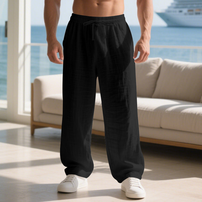 Men's casual summer pants made of lightweight linen fabric with an elastic waist and side pockets Lune London
