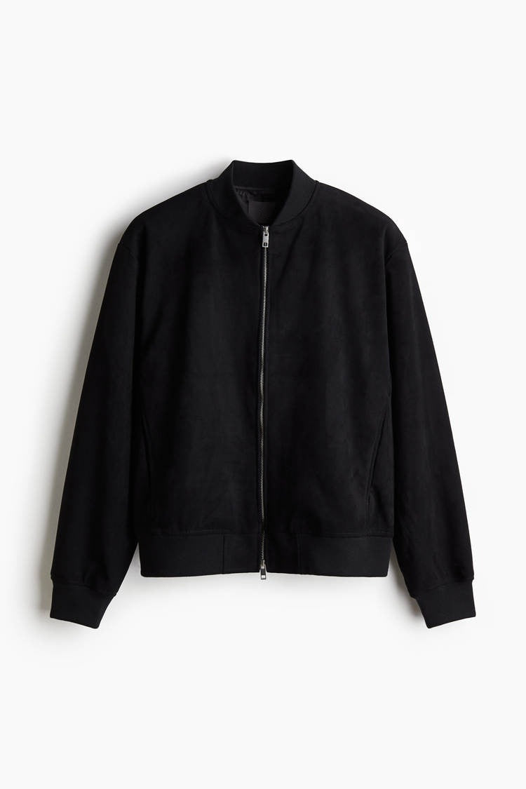 Men's Short Cut Velvet Velour Bomber Jacket with Clean Design and Ribbed Cuffs Amarae