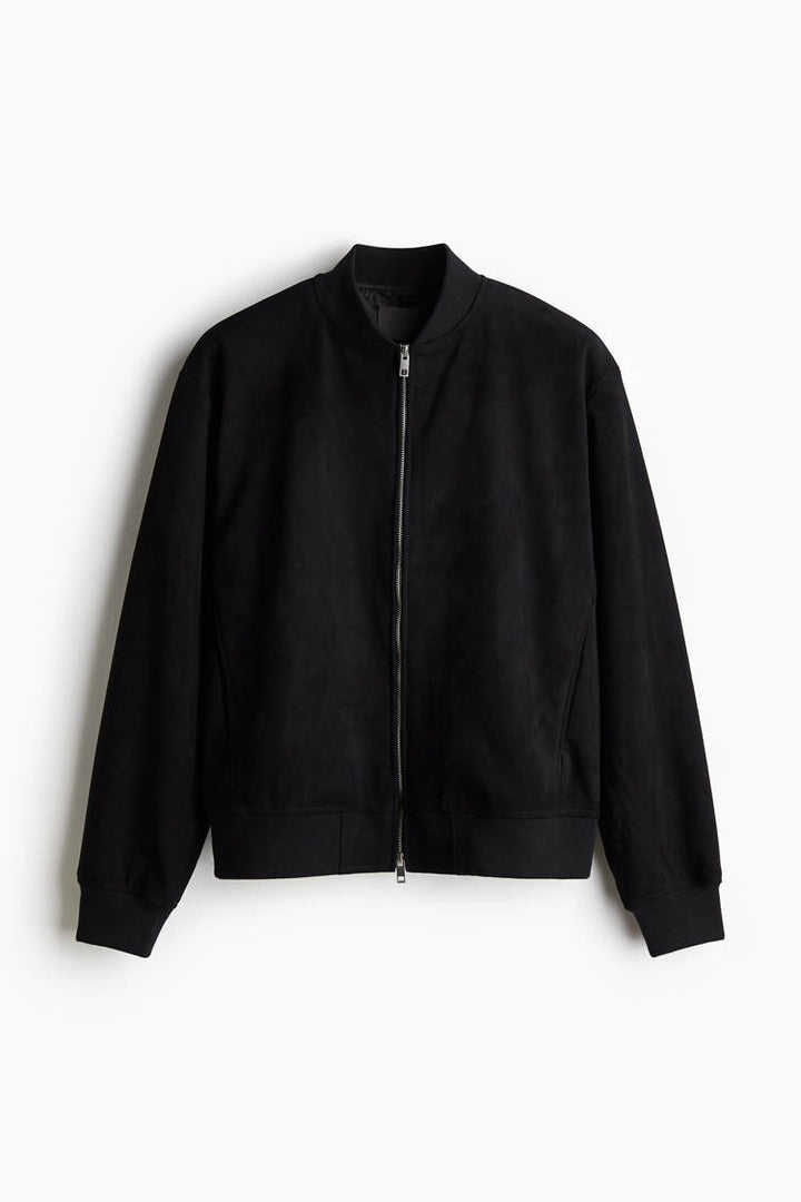 Men's Short Cut Velvet Velour Bomber Jacket with Clean Design and Ribbed Cuffs Amarae