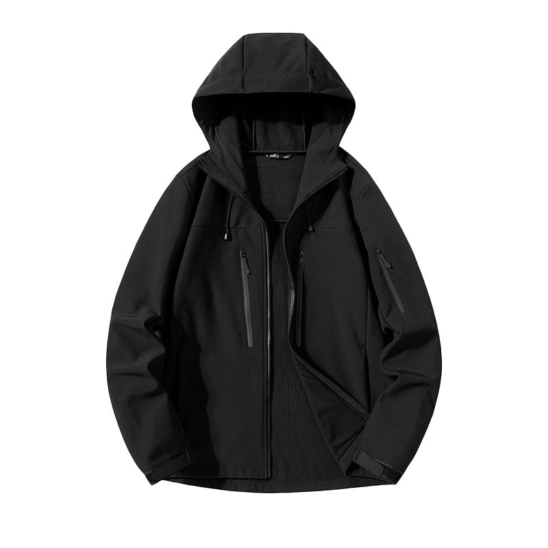 Men's Softshell Hoodie Jacket with windproof membrane, breathable lining, and multifunctional pockets Amarae