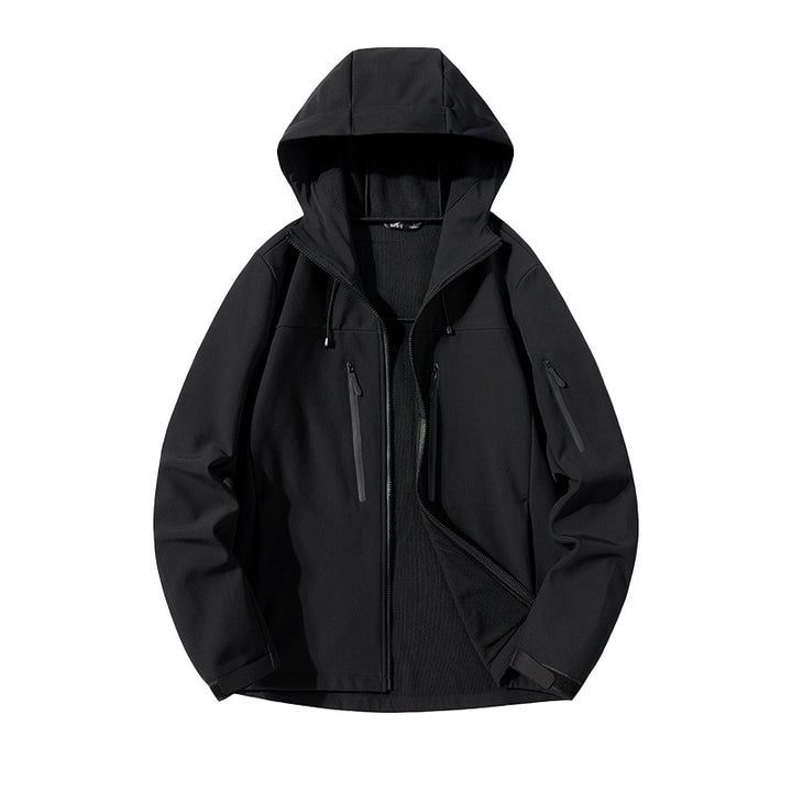 Men's Softshell Hoodie Jacket with windproof membrane, breathable lining, and multifunctional pockets Amarae