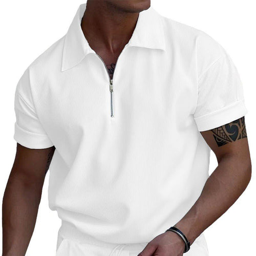 Short sleeve polo shirt for men with zip closure and structured fabric Amarae