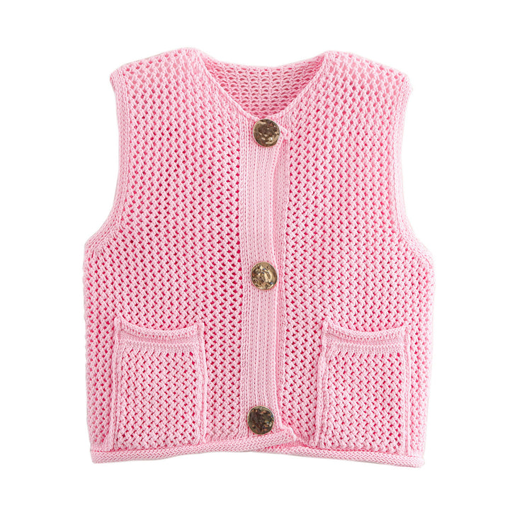 Ladies knitted vest with decorative buttons and pockets Lune London