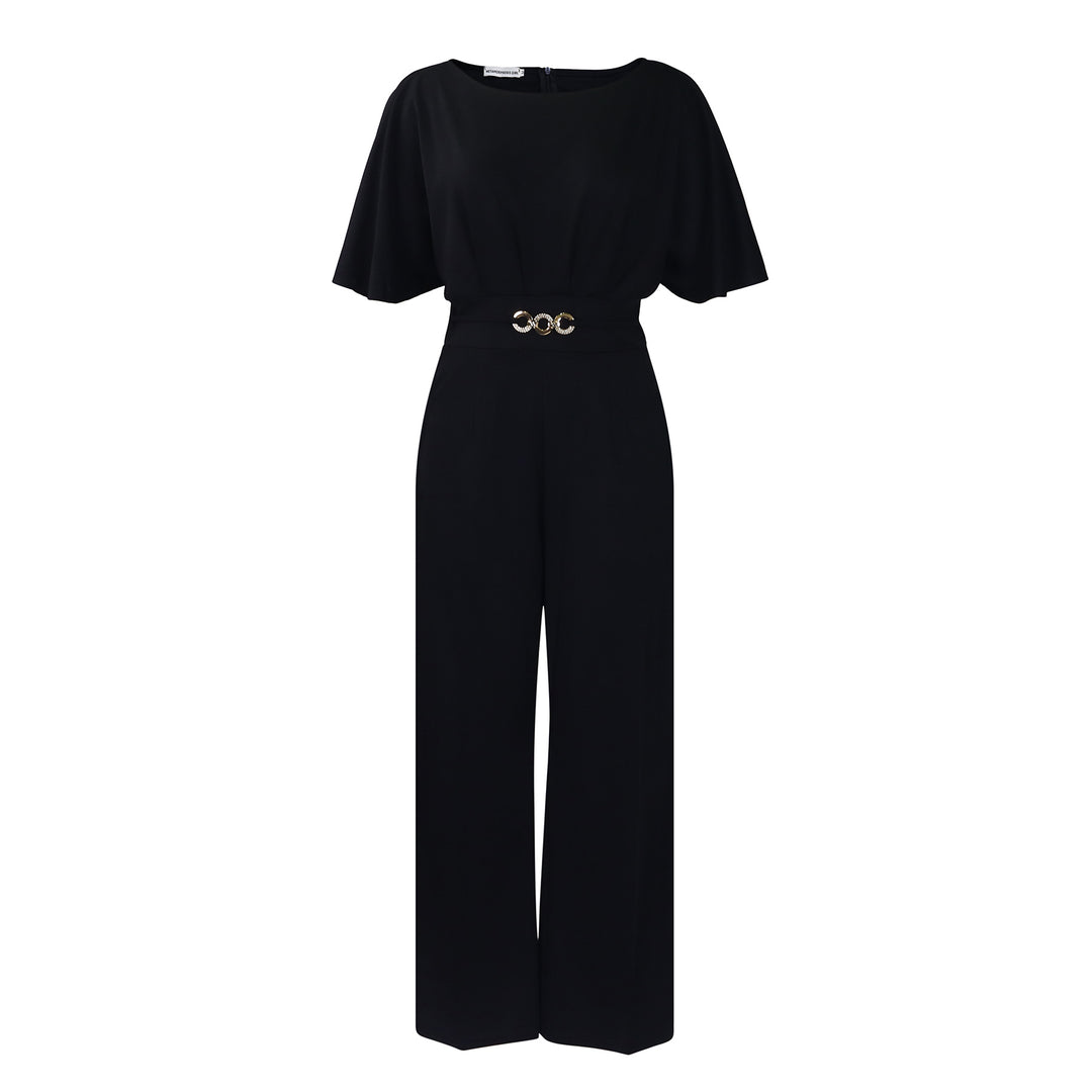 Ladies Elegant Jumpsuit with Flared Leg and Chic Decorative Belt and Style