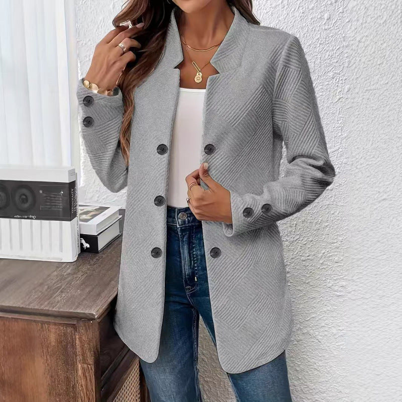 Women Tailored Long Blazer with Textured Quilted Look Amarae