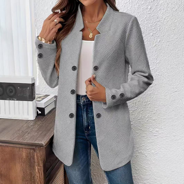 Women Tailored Long Blazer with Textured Quilted Look Amarae