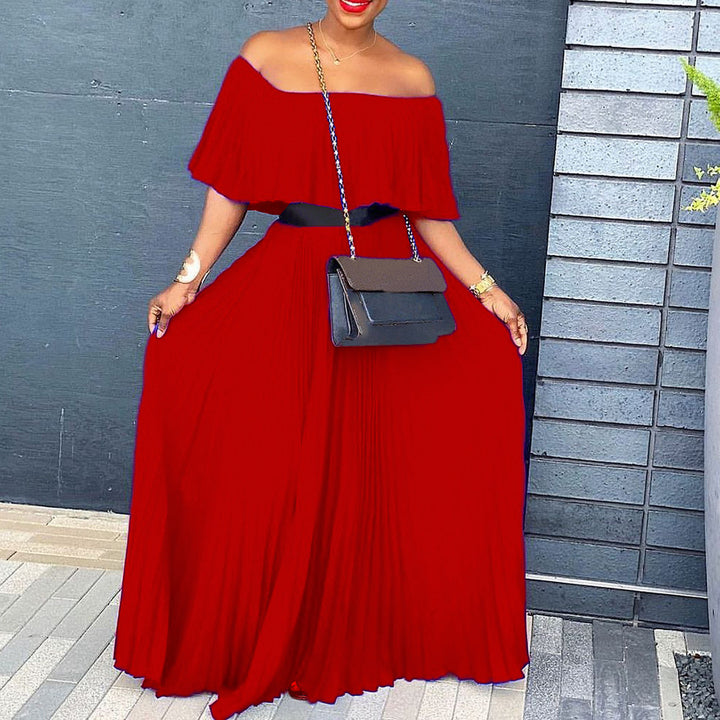 Maxi dress for women with off-shoulder design and elastic waistband Lune London