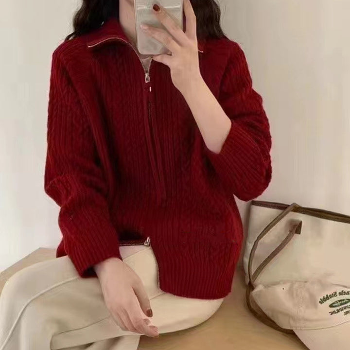 Veste en tricot épaisse pour femme avec fermeture éclair haute et motif texturé Chic & Stil