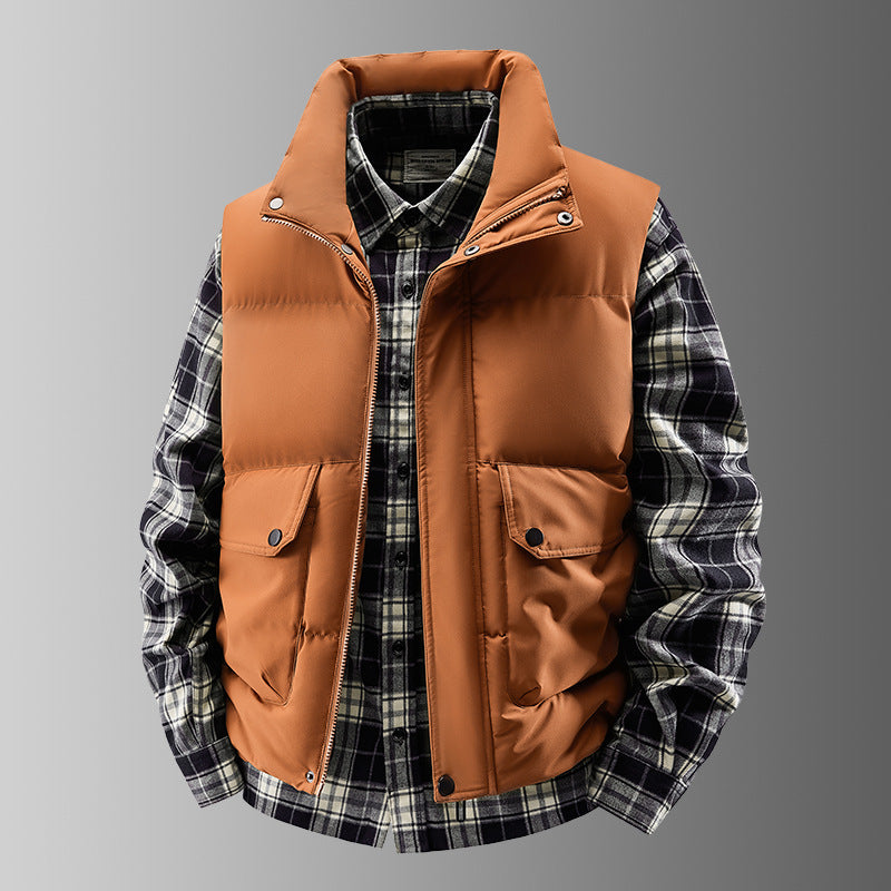 Men's Quilted Padded Vest with High Collar and Multifunctional Pockets Amarae