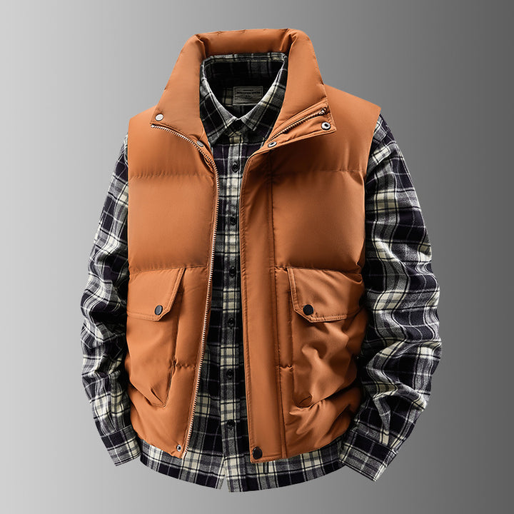 Men's Quilted Padded Vest with High Collar and Multifunctional Pockets Amarae