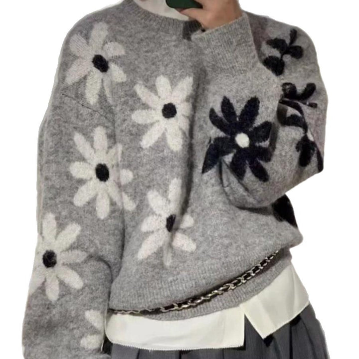Pull en tricot pour femmes avec motif floral et coupe décontractée Chic & Stil