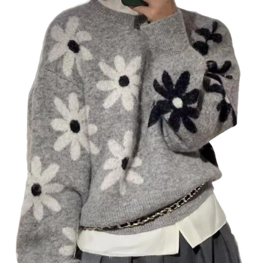 Pull en tricot cosy pour femmes avec motif floral et matériau doux Chic & Stil