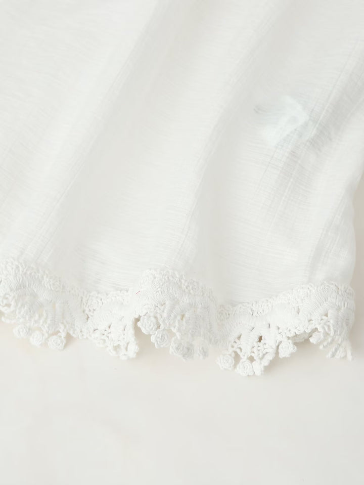 Ladies Romantic Lace Blouse with Stand Collar, Yoke and Balloon Sleeves Amarae