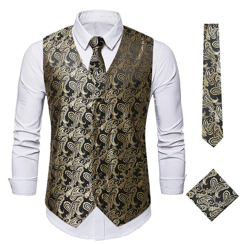 Men's Elegant Suit Vest with Stylish Paisley Pattern and Matching Accessories Amarae