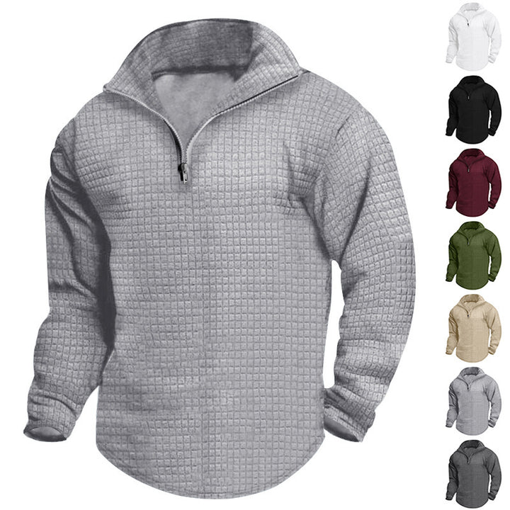 Pull en polyester à col montant pour homme, avec fermeture éclair pratique et design texturé Lune London