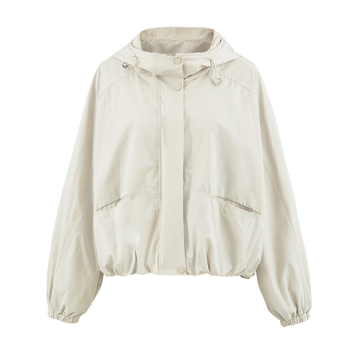 Women's short jacket with hood, drawstring, kangaroo pockets, and elastic waistband Amarae