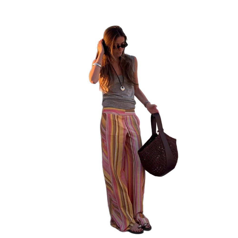 Women's Lightweight High-Waist Linen Pants with Wide Leg, Side Pockets & Long Side Slits Amarae