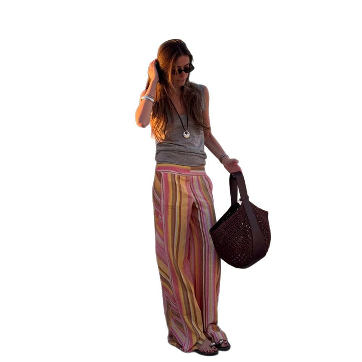 Women's Lightweight High-Waist Linen Pants with Wide Leg, Side Pockets & Long Side Slits Amarae