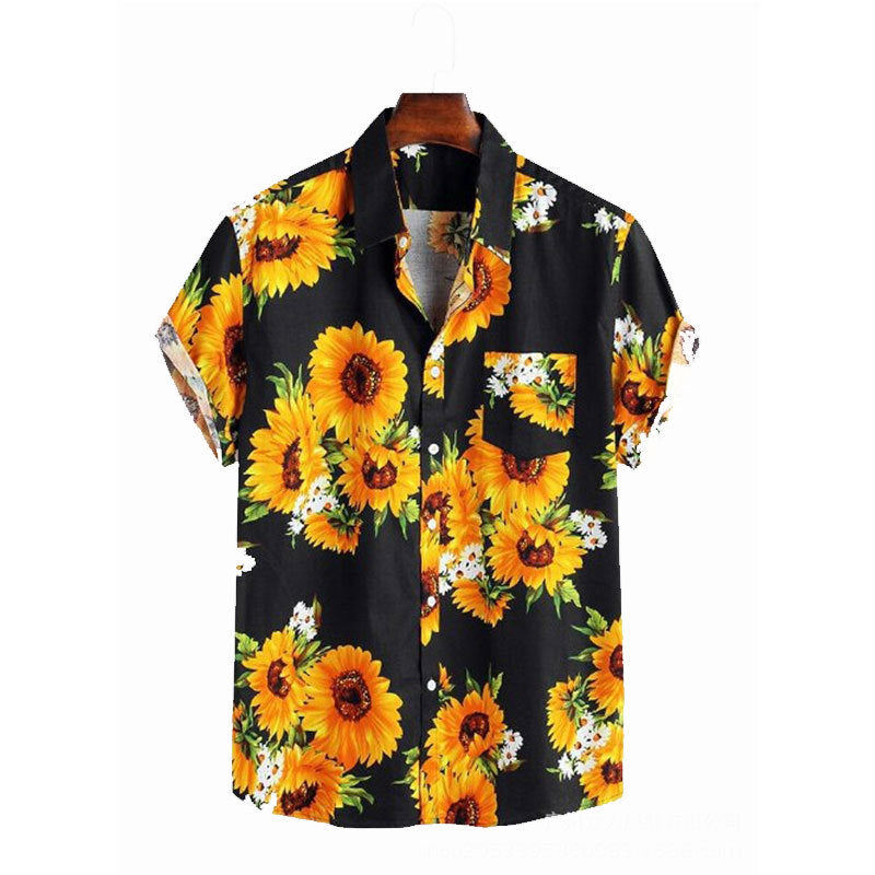 Short sleeve shirt for men with colorful sunflower pattern and lightweight cotton fabric Lune London