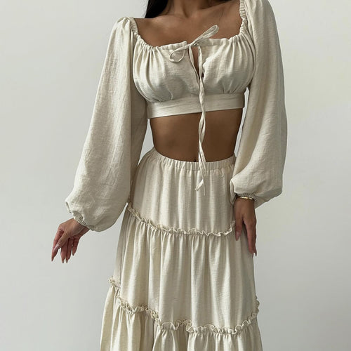Amarae women's summer crop-top and skirt set with ruffle details