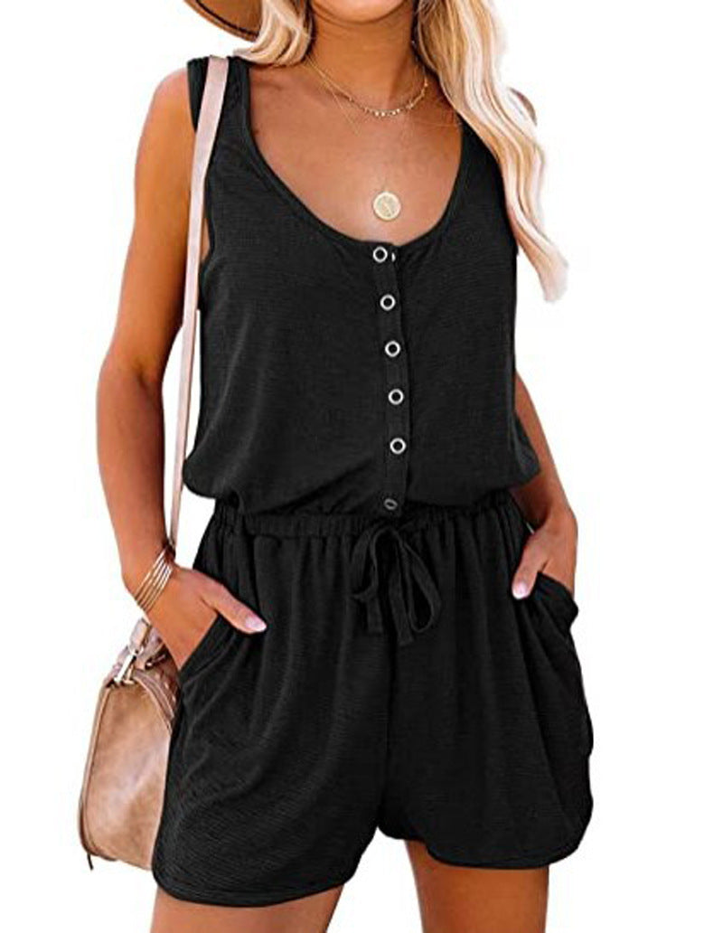 Women's jumpsuit with buttoned neckline and practical pockets Lune London