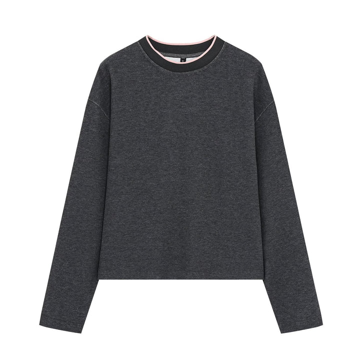 Women's Boxy Ribbed Knit Sweater with Round Neck