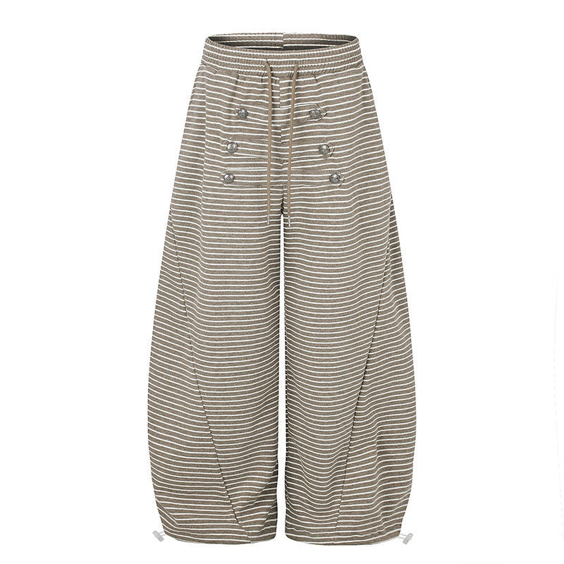 Women's Wide Palazzo Culotte Sweatpants with Drawstring Waistband and Decorative Button Placket Amarae
