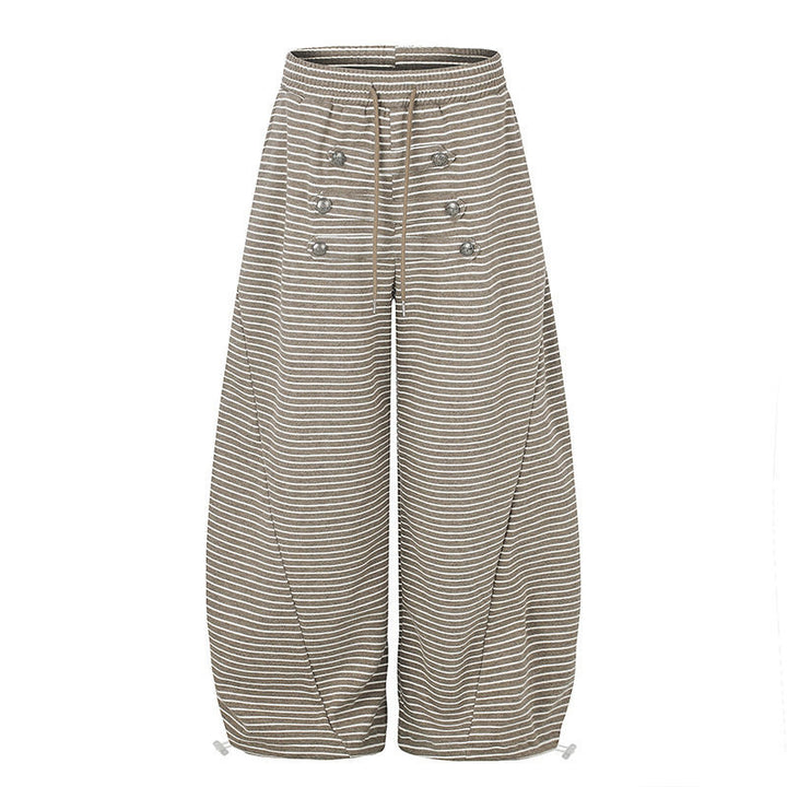 Women's Wide Palazzo Culotte Sweatpants with Drawstring Waistband and Decorative Button Placket Amarae