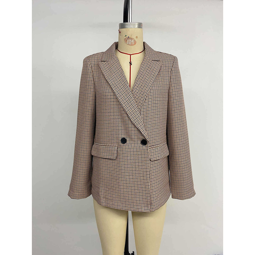 Oversized checked blazer jacket for women with double-breasted buttons Lune London