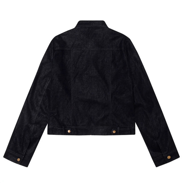 Women Short Cut Faux Leather Jacket in Vintage Moto Style Amarae