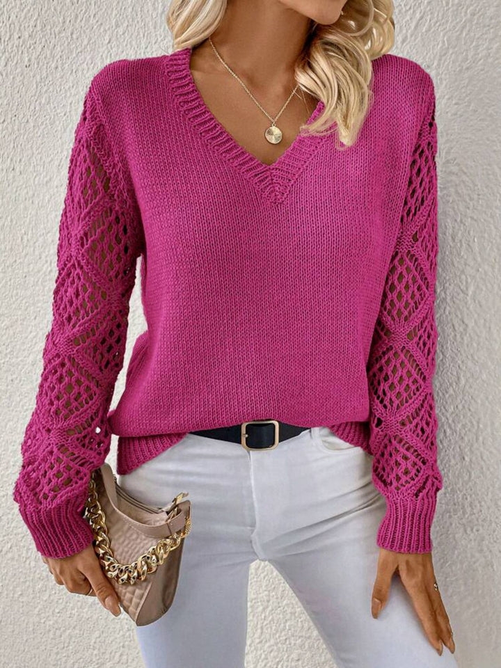 Casual V-neck knitted sweater for women with lace-up pattern Lune London