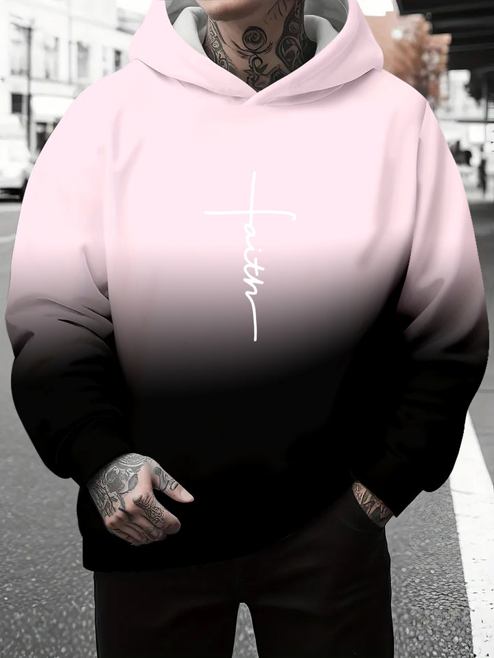 Men's hoodie with a subtle gradient of colors and an inspiring inscription Amarae
