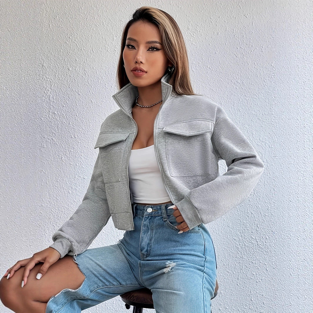 Fashion short jacket for women with practical applied pockets and sporty cut Lune London