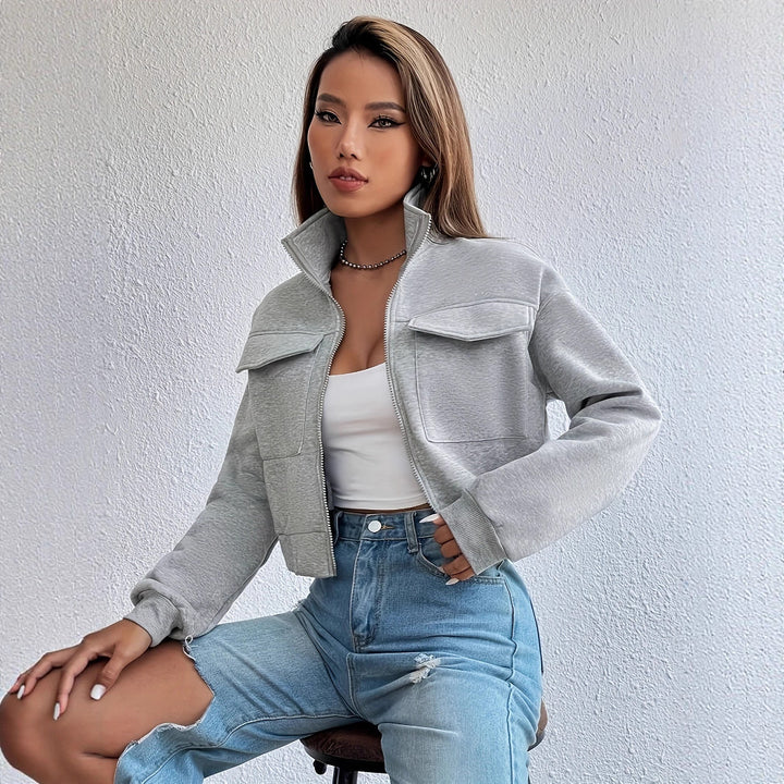 Fashion short jacket for women with practical applied pockets and sporty cut Lune London