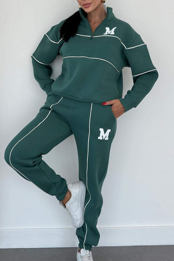 Ensemble de vêtements de détente sportifs pour femmes avec demi-fermeture éclair et taille élastique Chic & Stil