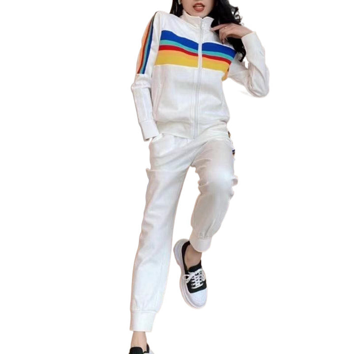 Women's sporty leisure set with high collar and colorful stripes Chic & Stil