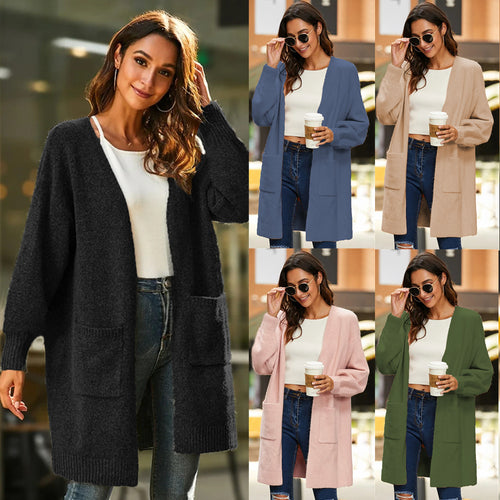 Ladies long sleeve cardigan with open front and deep pockets Amarae