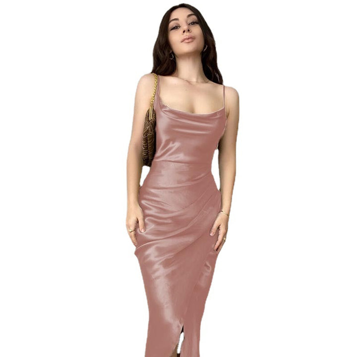 Elegant Maxi Dress for Women with Refined Draped Cut and Chic Thin Spaghetti Straps