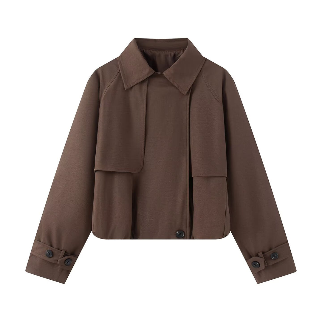 Women's Cropped Short Jacket with Cape Front, Shirt Collar and Adjustable Cuffs Amarae