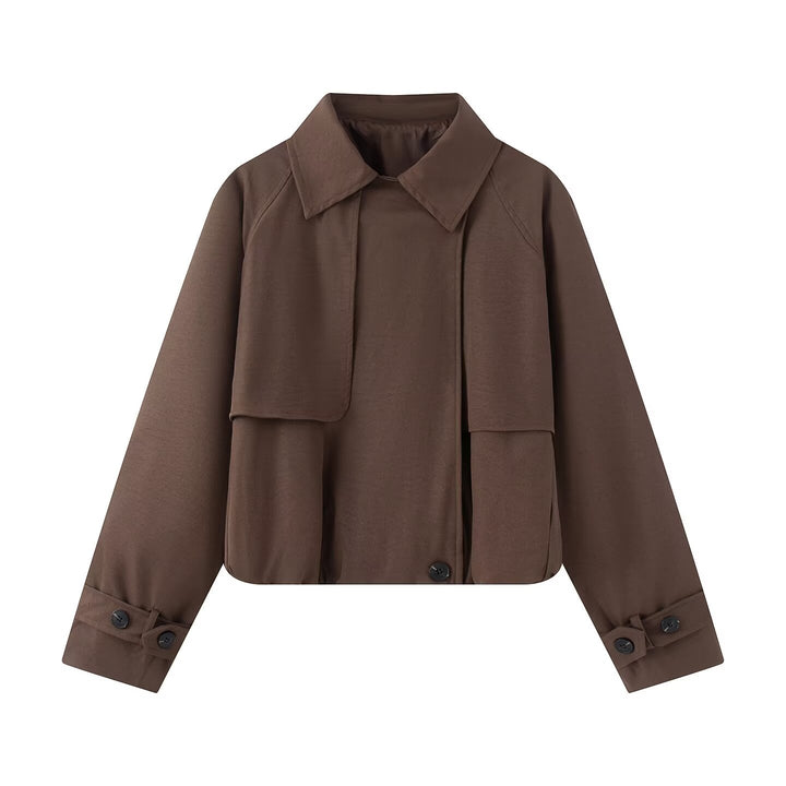 Women's Cropped Short Jacket with Cape Front, Shirt Collar and Adjustable Cuffs Amarae