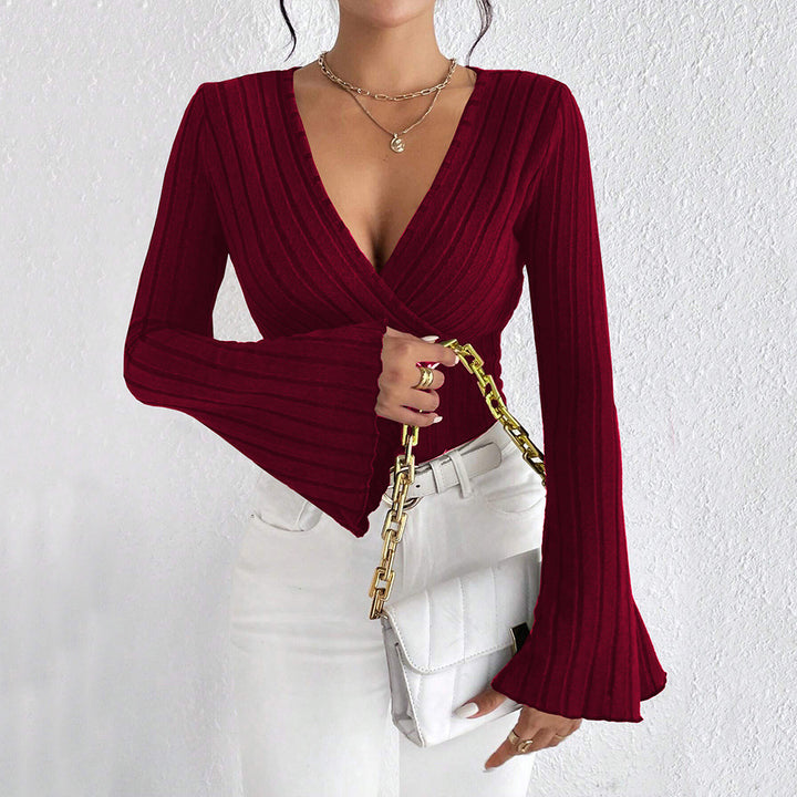 Top cache-cœur pour femmes avec des manches longues et des détails en ribambelle élégants Chic & Stil