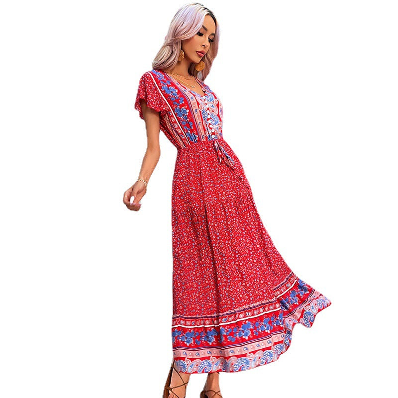 Bohemian Floral Midi Wrap Dress Lune London