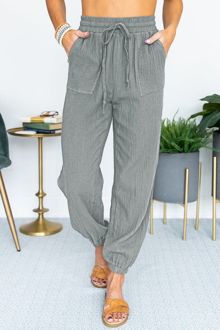 Women's Lightweight Linen Jogger Pants with Drawstring, Patch Pockets, and Elastic Cuffs Amarae