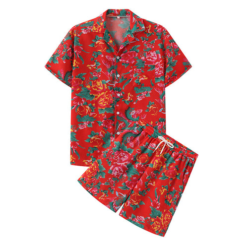 Summer set for women with floral short sleeve shirt and shorts Amarae